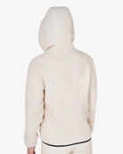 Equestro Teddy Zip Hooded Jacket - Antique White; back view on person | Malvern Saddlery