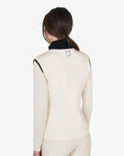 Equestro Technical Blend Vest - Antique Vest; back view, shown on woman on white background | Malvern Saddlery