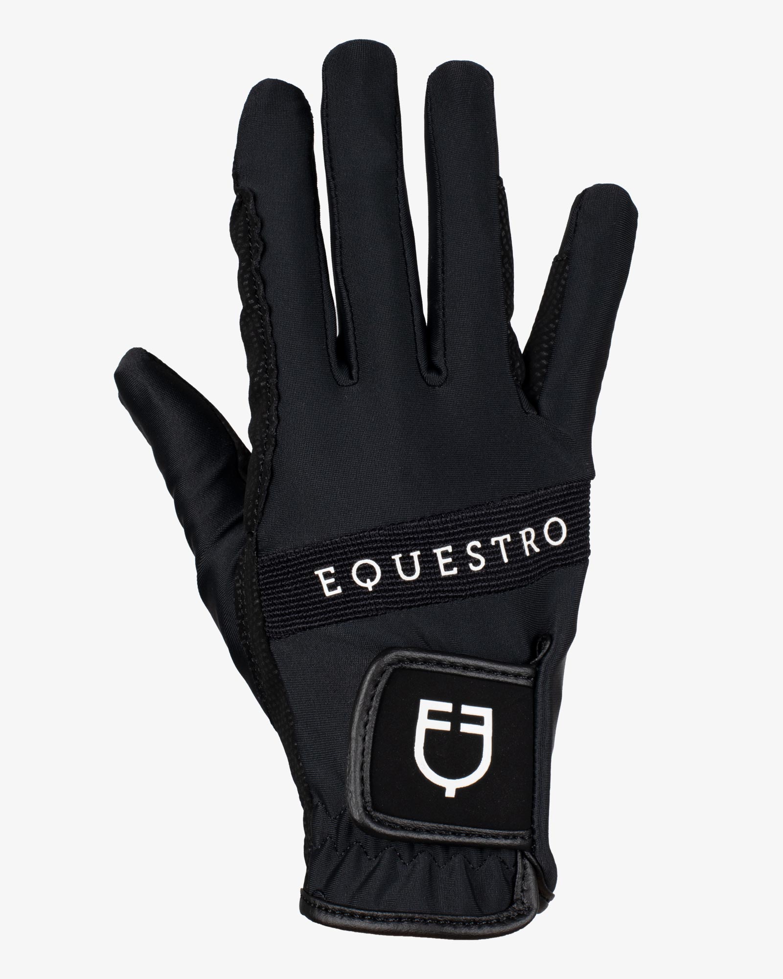 Equestro Logo Technical Riding Gloves - Black/White | Malvern Saddlery
