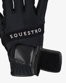 Equestro Logo Technical Riding Gloves - Black/White; velcro detail | Malvern Saddlery