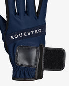 Equestro Logo Technical Riding Gloves - Navy/White; velcro detail | Malvern Saddlery