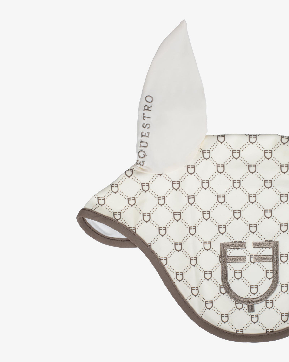 Equestro Monogram Ear Bonnet - Antique White & Walnut status print | Horse Care | Malvern Saddlery