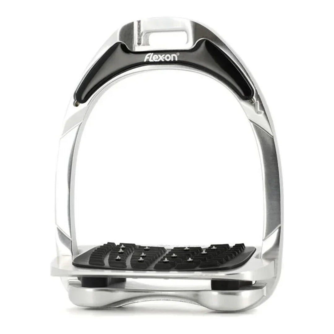 Flex-On Aluminium Stirrup - chrome frame, inclined ultra grip footbed