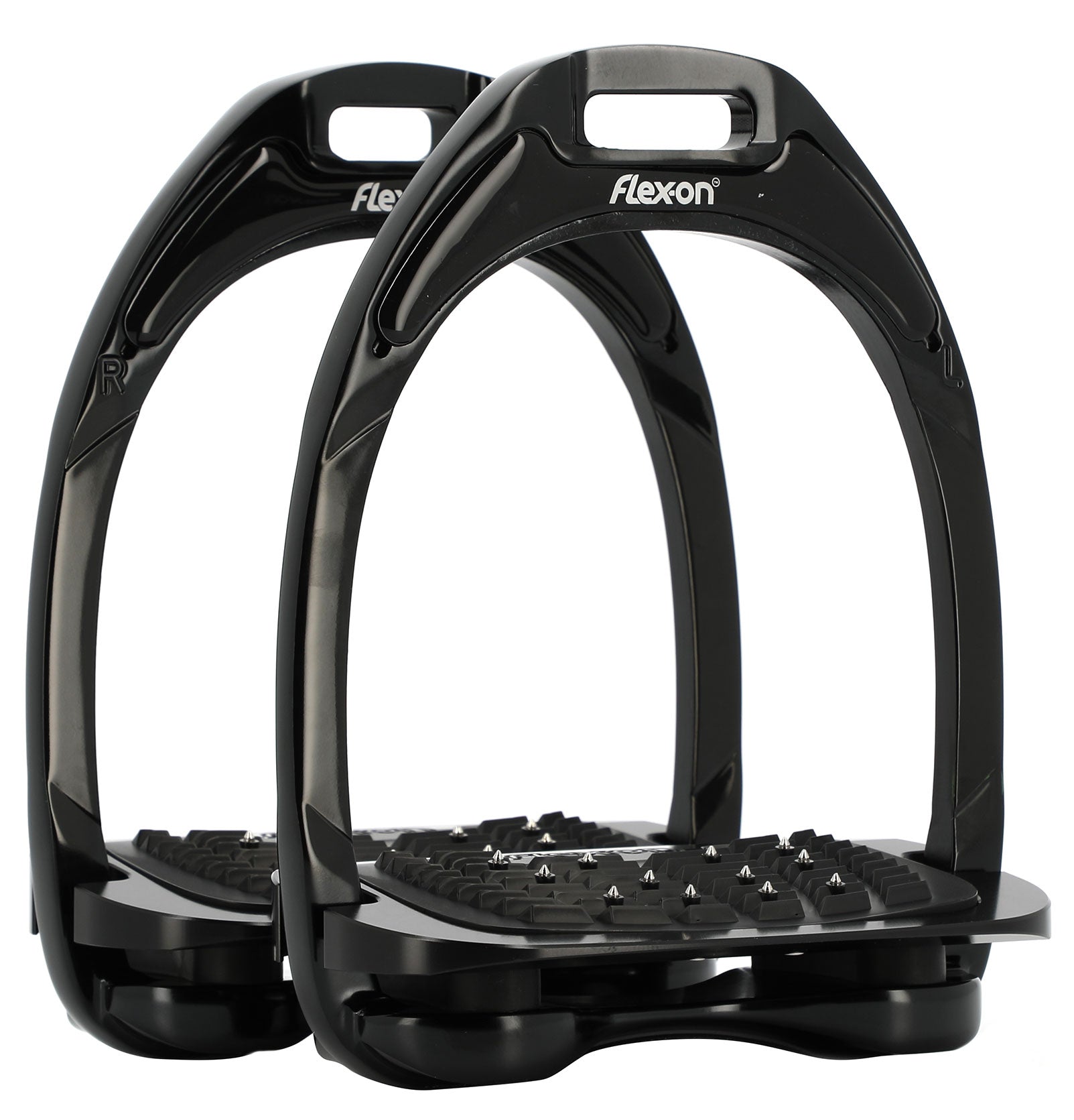 Flex-On Aluminium Stirrups - black frame, pair