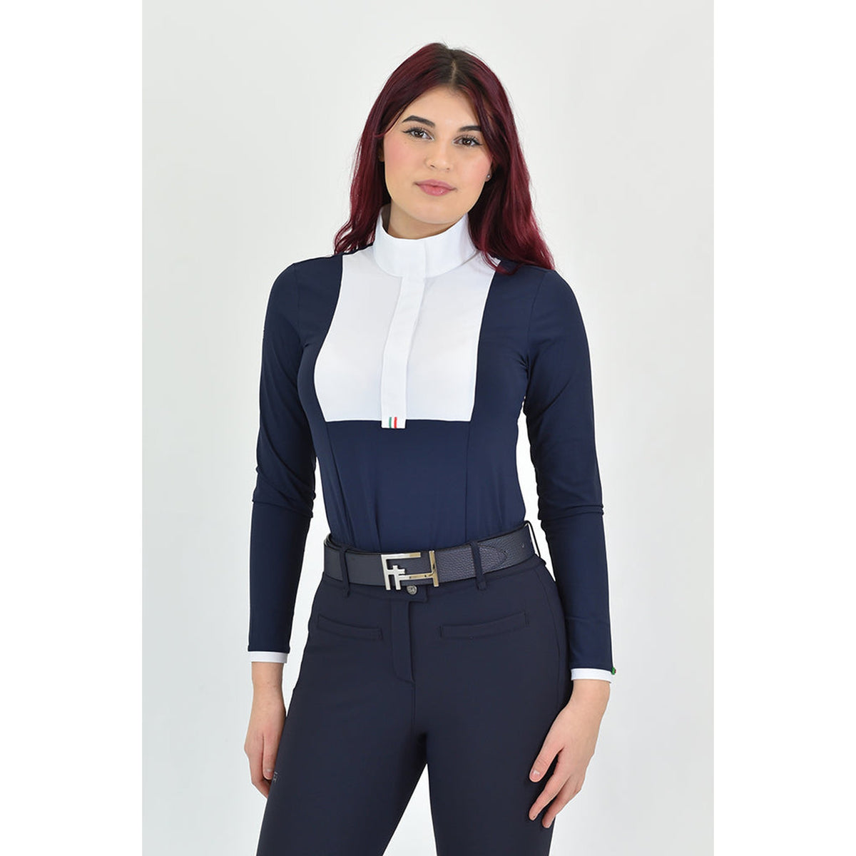 For Horses Aliyah Women's Long Sleeve Show Shirt in Navy front view