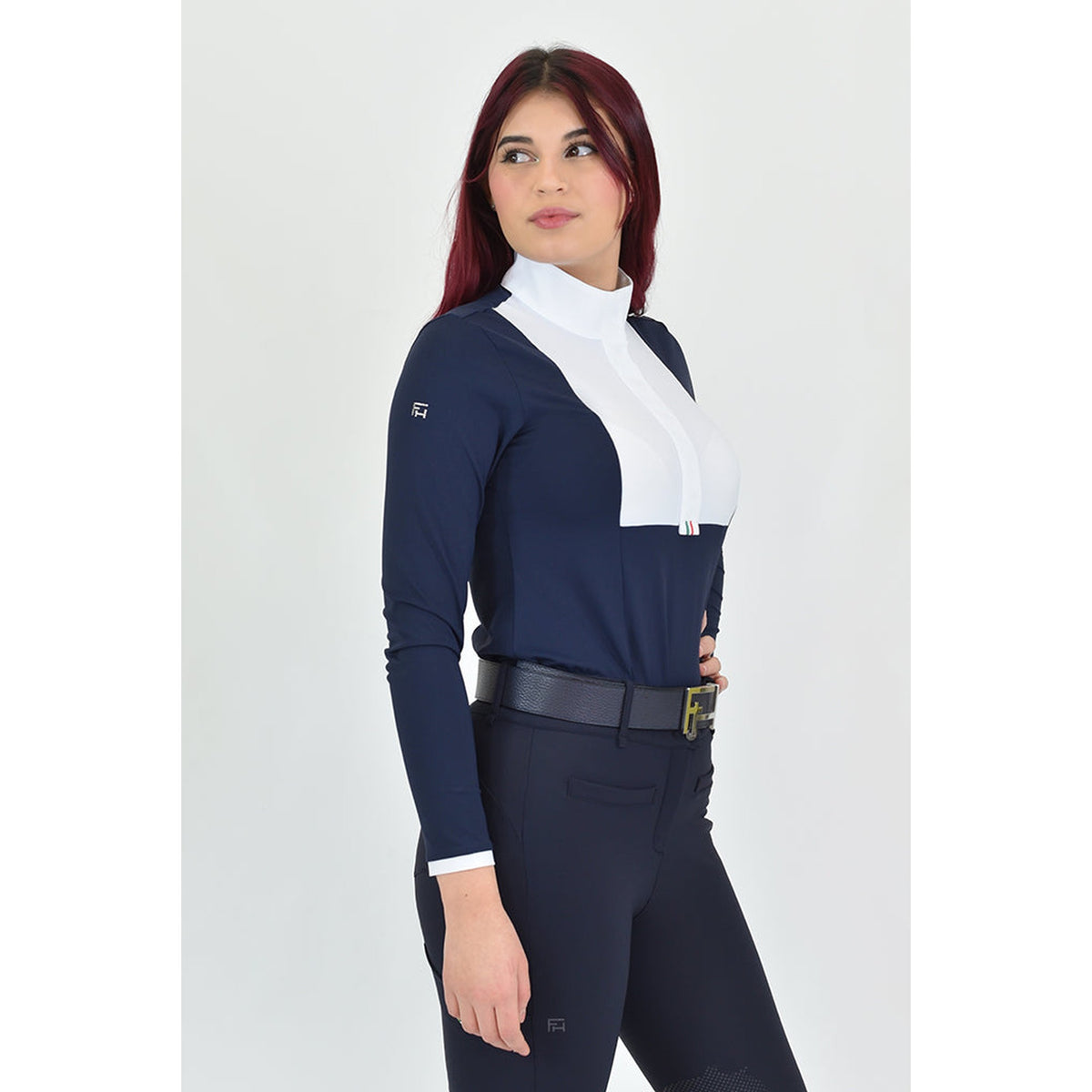 For Horses Aliyah Women's Long Sleeve Show Shirt in Navy side view