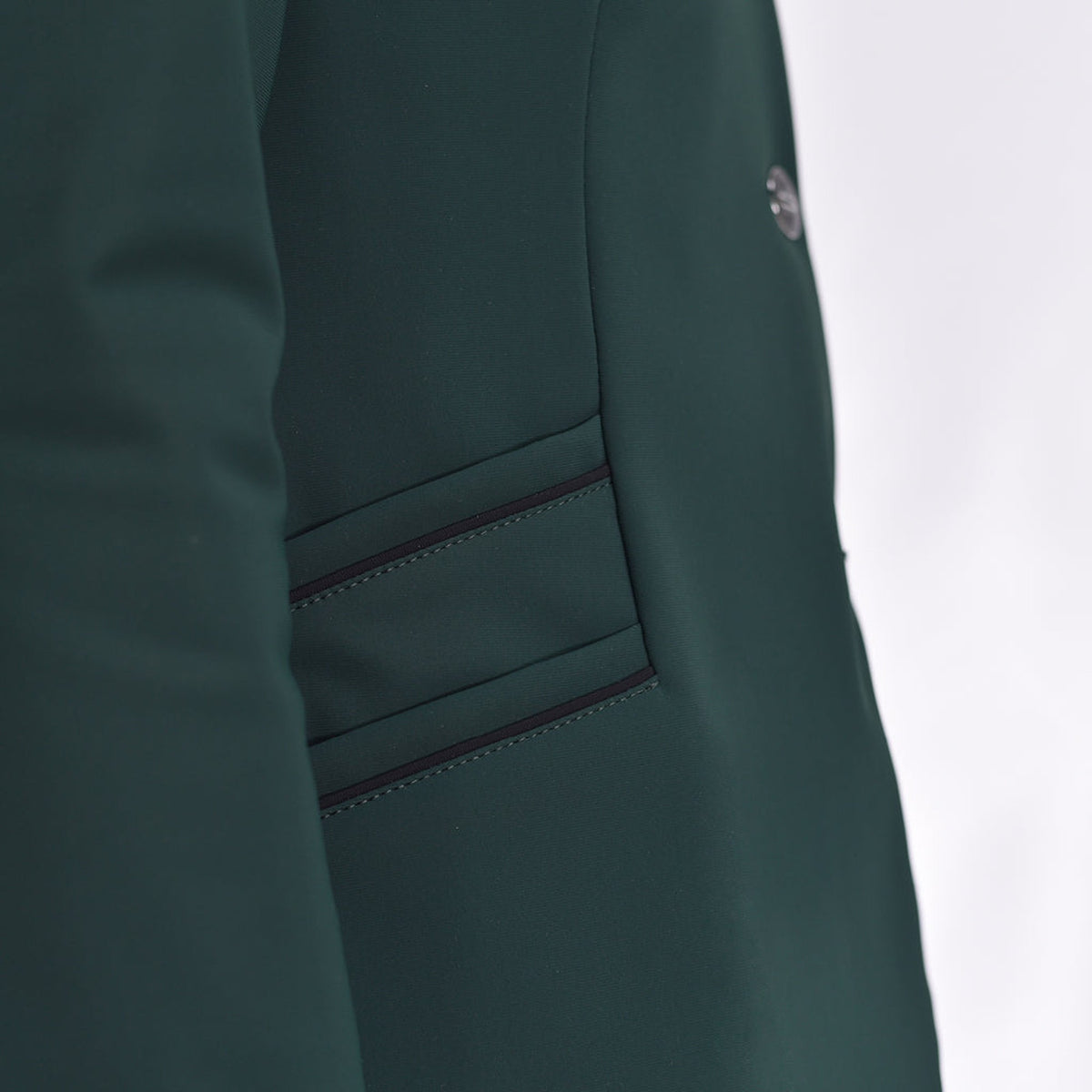 For Horses Boheme Women's Show Jacket in Deep Green contrast piping pocket detail