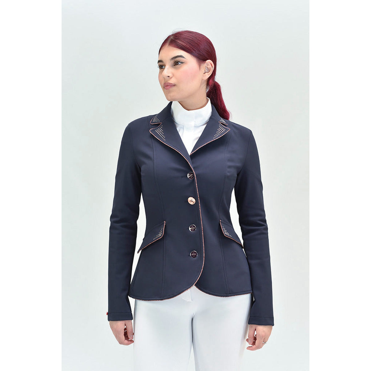 For Horses Cristina Lux Women's Show Jacket front view, shown in Navy