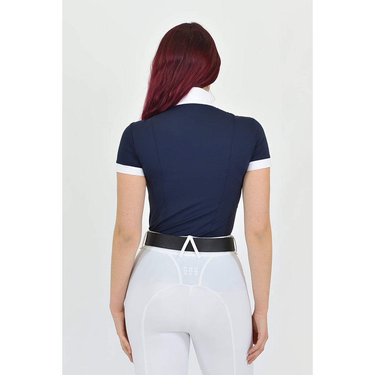 For Horses Daphne Women's Short Sleeve Show Shirt in Navy back view