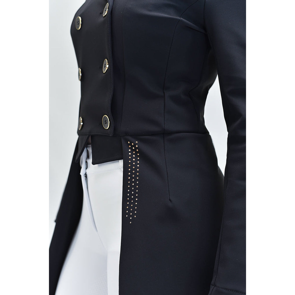 For Horses Isotta Lux Women's Shadbelly gold crystal tail detail, shown in Black