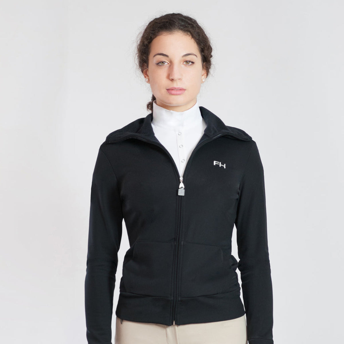 For Horses Kora Women's Zip Jacket front view, shown in Black
