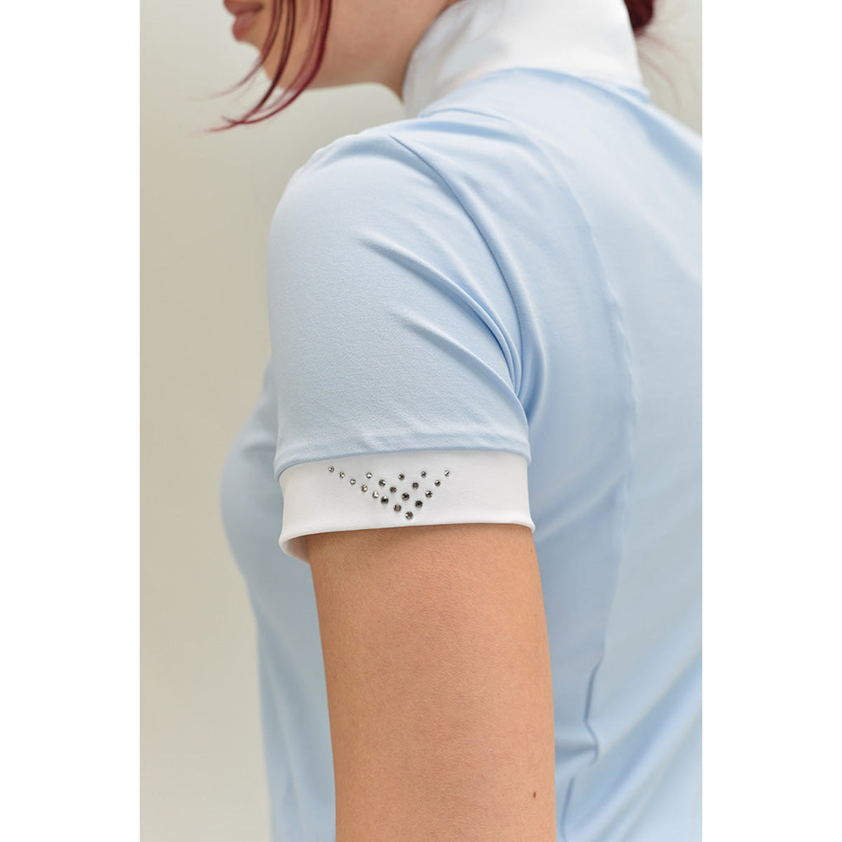 For Horses Magica Women's Short Sleeve Show Shirt in Sky Blue crystal sleeve cuff