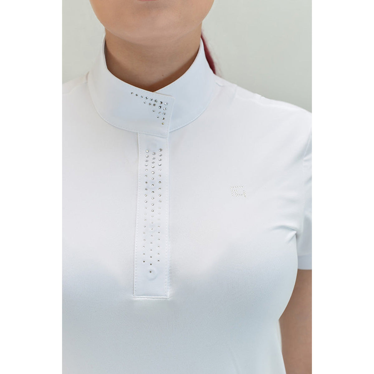 For Horses Magica Women's Short Sleeve Show Shirt in White collar detail