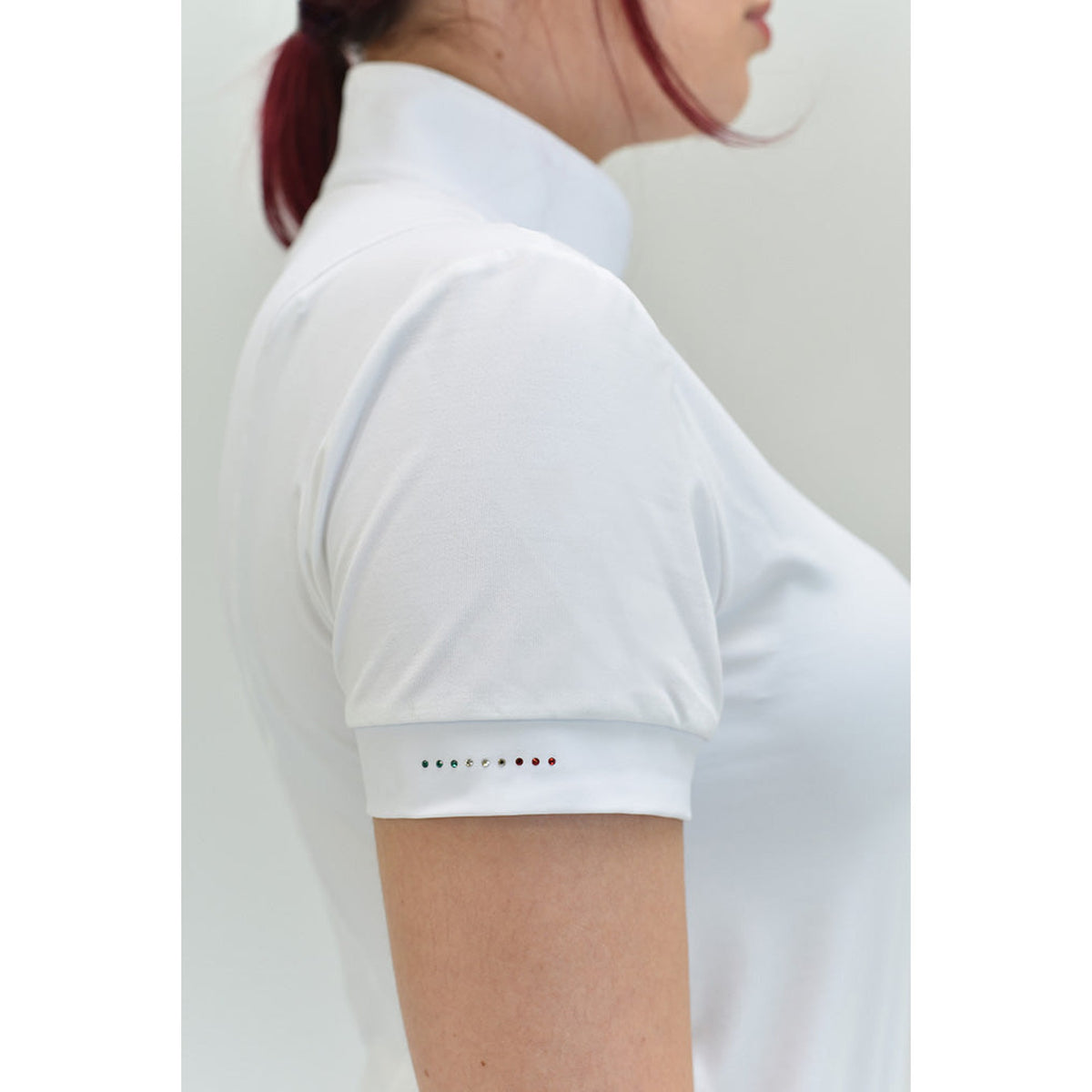 For Horses Magica Women's Short Sleeve Show Shirt in White sleeve detail