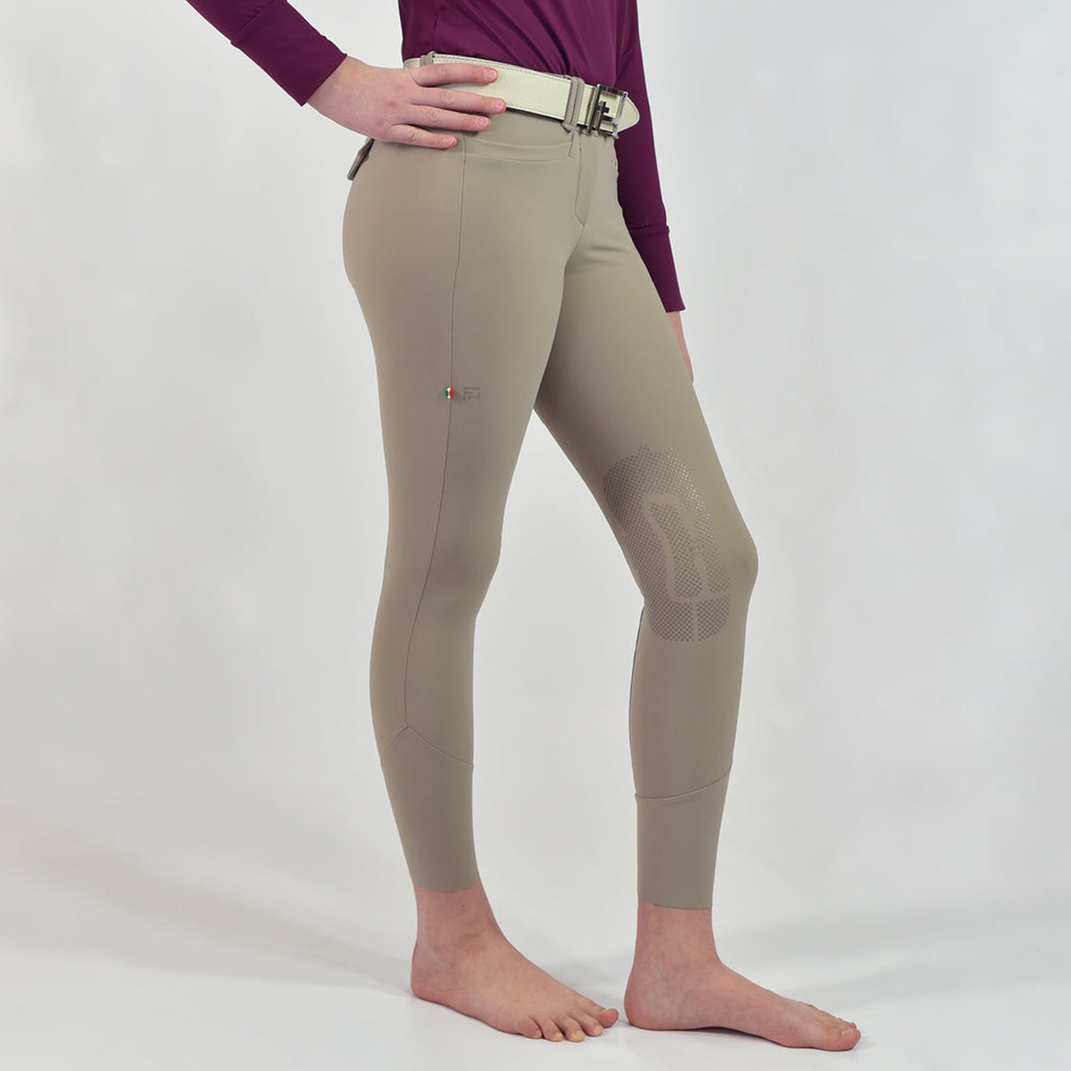 For Horses Poppy Girls' Knee Grip Breeches in Beige three-quarter side view