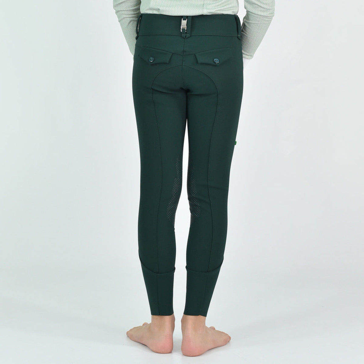 For Horses Poppy Girls' Knee Grip Breeches in Deep Green back view