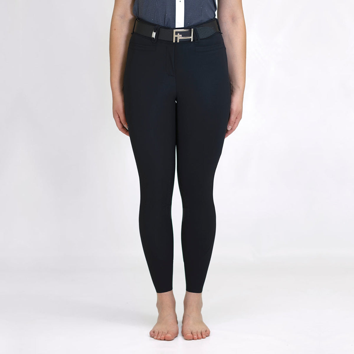 For Horses Rita Women's High Rise Knee Grip Breeches in Black front view