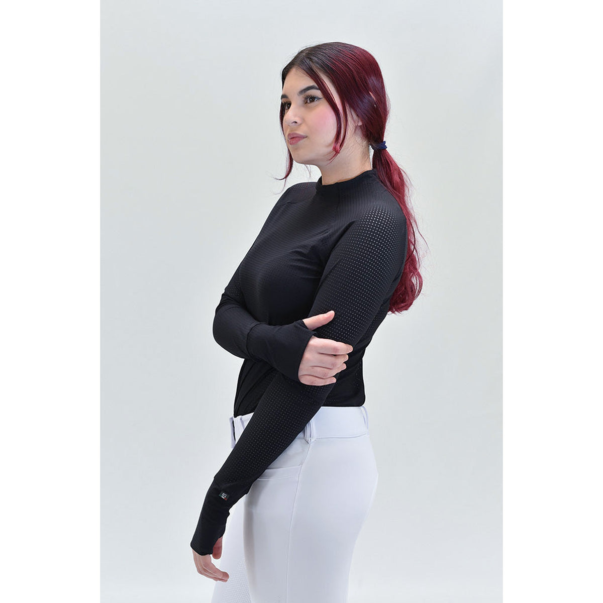 For Horses Willa Women's Long Sleeve Schooling Shirt in Black side view