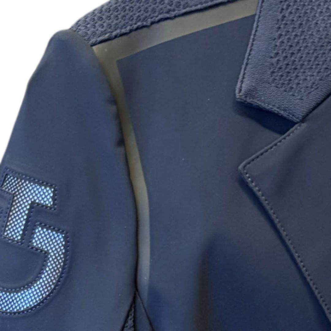 Cavalleria Toscana R-Evo Jersey Tech Knit Riding Jacket - Navy GGD036 - detail right shoulder | Equestrian Show Coats | Malvern Saddlery