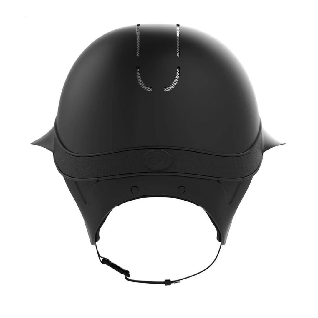GPA First Lady Global TLS Equestrian Helmet - Matte Black; back view | Wide Brim Helmets | Malvern Saddlery