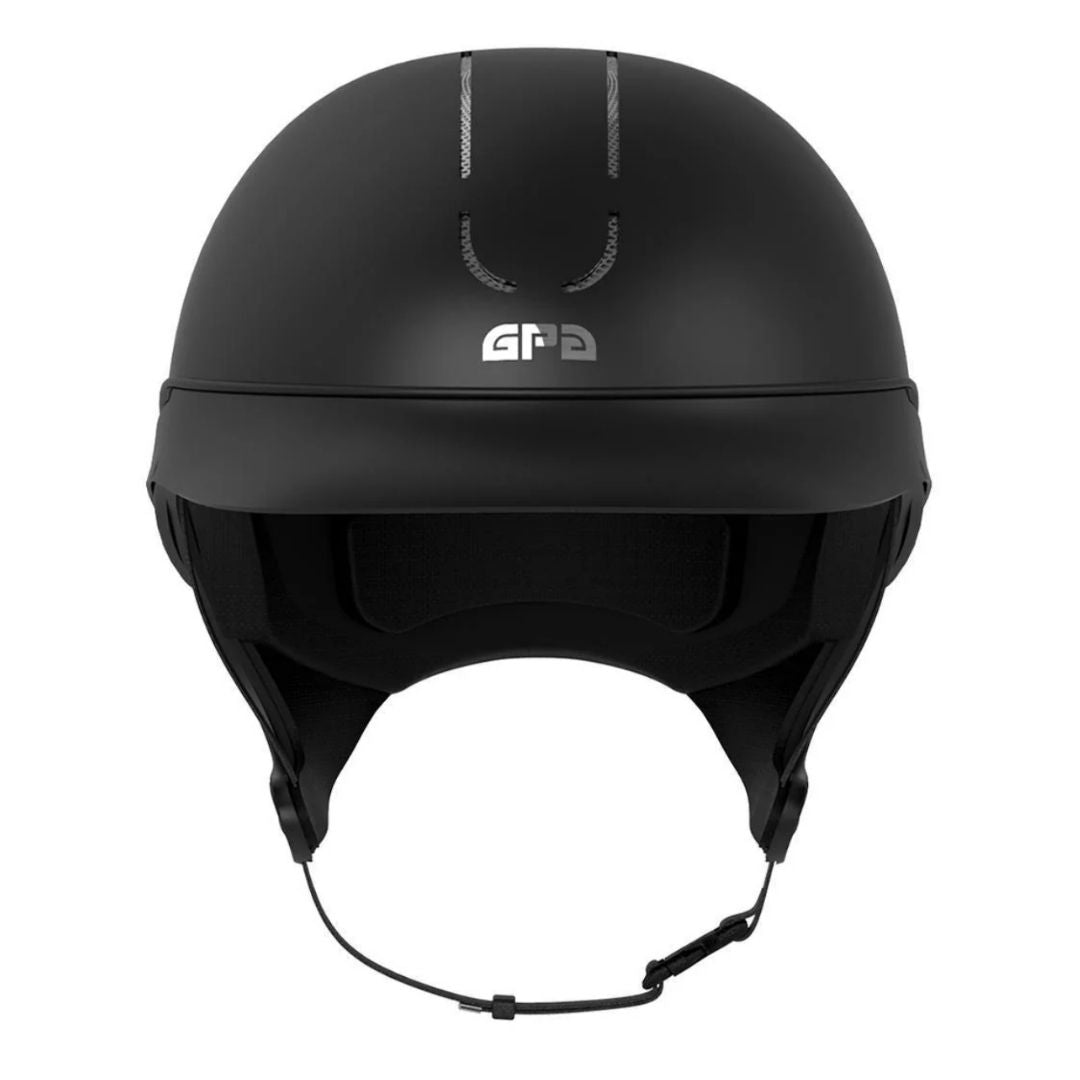GPA Speed Air Global TLS Equestrian Helmet - Black Matte; front view on white background | Malvern Saddlery