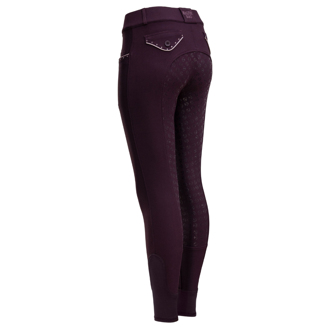 Halter Ego Women's Evolution Mid Waist Full Grip Breeches - Dark Plum, back view on white background | Malvern Saddlery