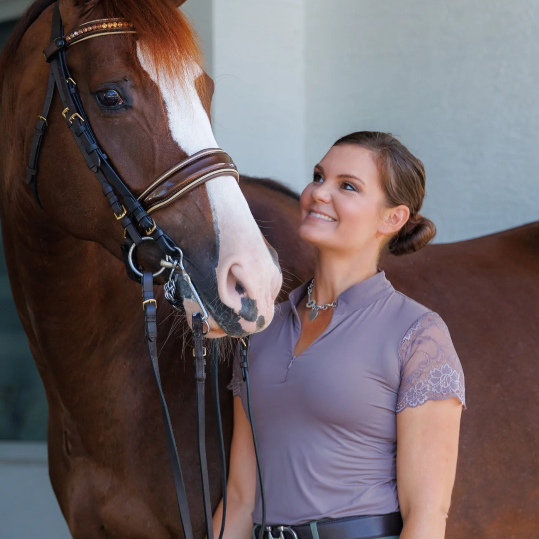 Halter Ego Ladies Short Lace Sleeve Training Shirt - Taupe | Malvern Saddlery
