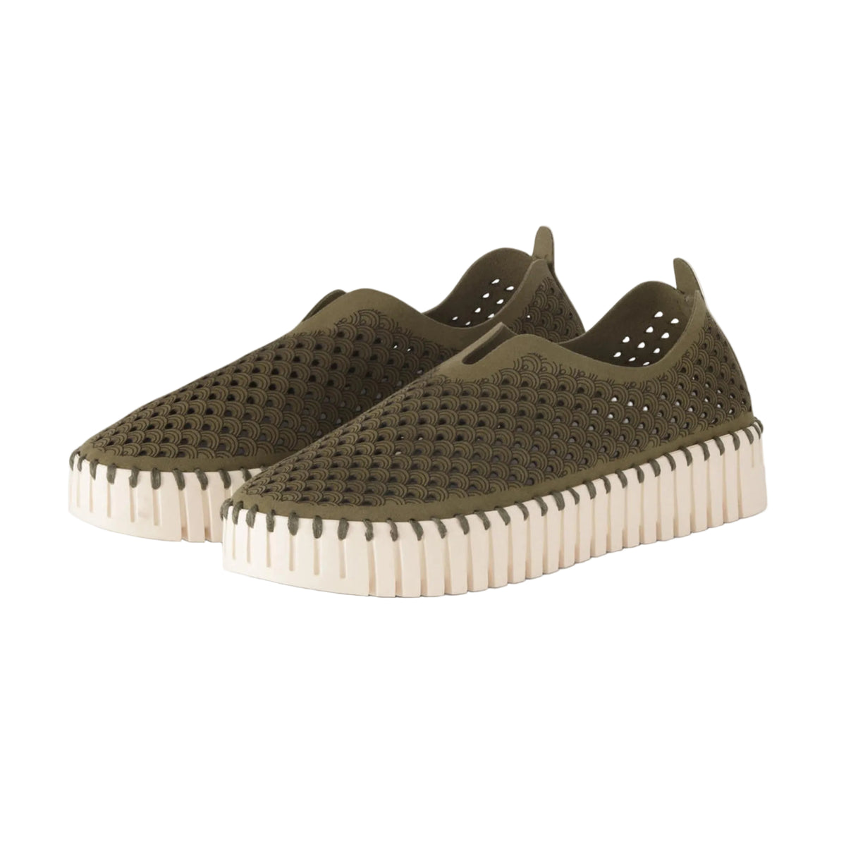Olive Ilse Jacobsen Tulip 3373 Platform Slip-On women's casual shoe with signature laser-cut microfiber and cushioned platform outsole