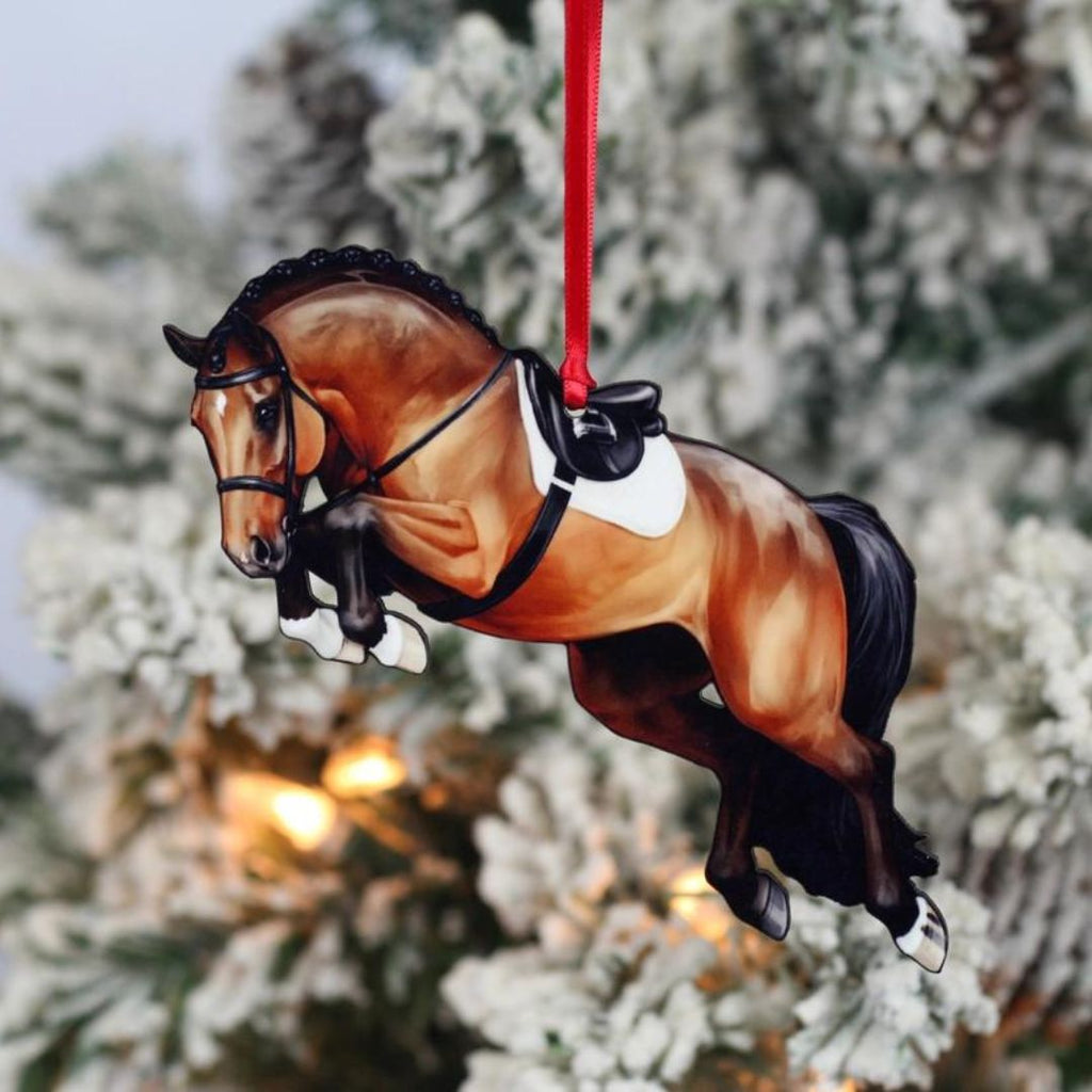 Jumping Bay Horse Ornament - printed wood cut | Malvern Saddlery