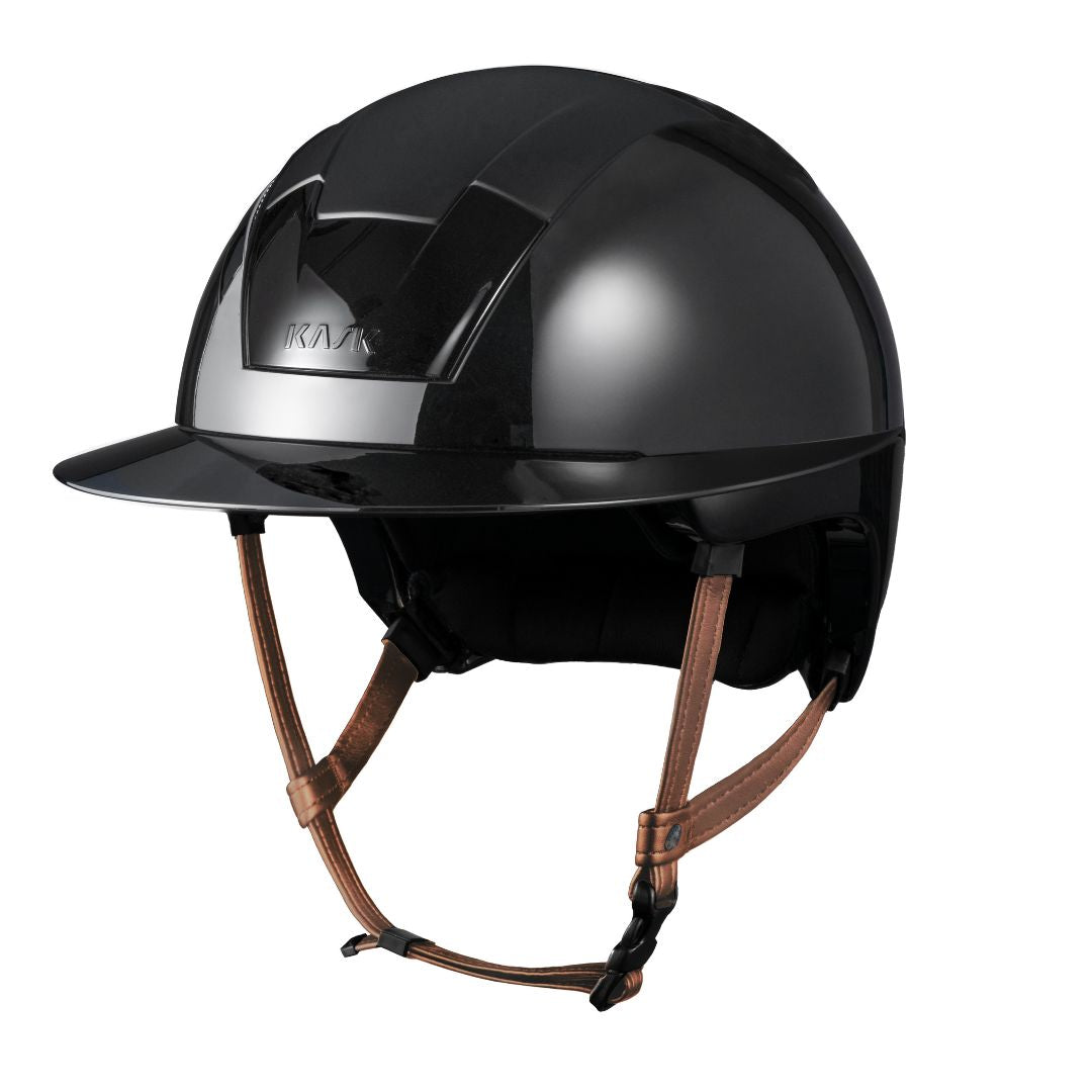 KASK Equestrian Kooki Lady Shine Helmet - Black with tan chinstrap | Wide Brim Helmets | Malvern Saddlery