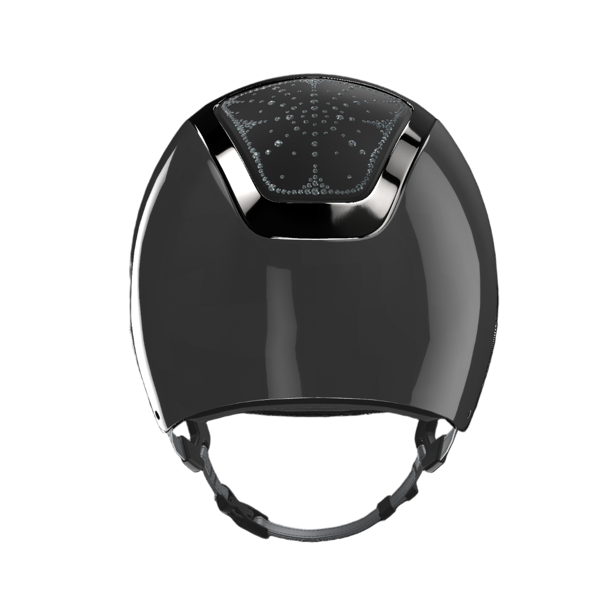 Kask Dogma Shine Equestrian Helmet - Anthracite Shell, Black Chrome Frame, Riviera Crystal Shade Swarovski pattern; back view | Malvern Saddlery