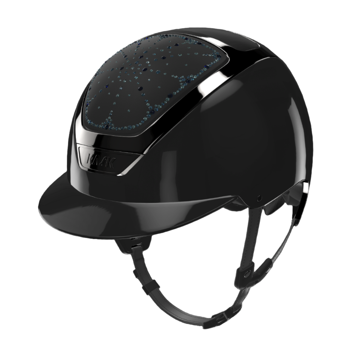 KASK Dogma Riviera Shine Equestrian Helmet -Black with Montana Blue Swarovski crystals | Malvern Saddlery