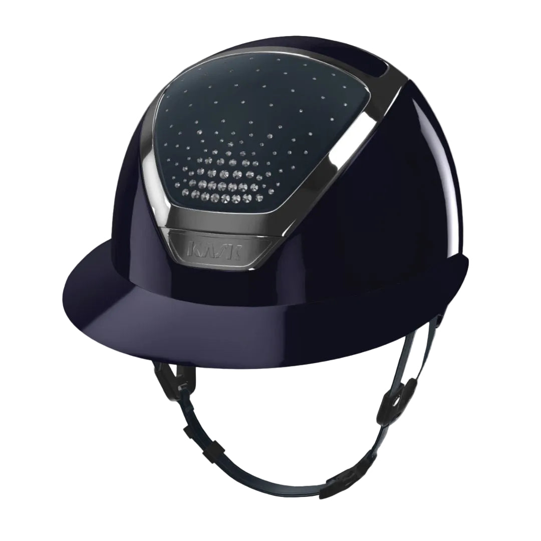 KASK Equestrian Star Lady Shine PASSAGE Helmet - Atlantic Blue Shell, Silver Chrome Frame, Clear Swarovski Crystals | Wide Brim Helmets | Malvern Saddlery