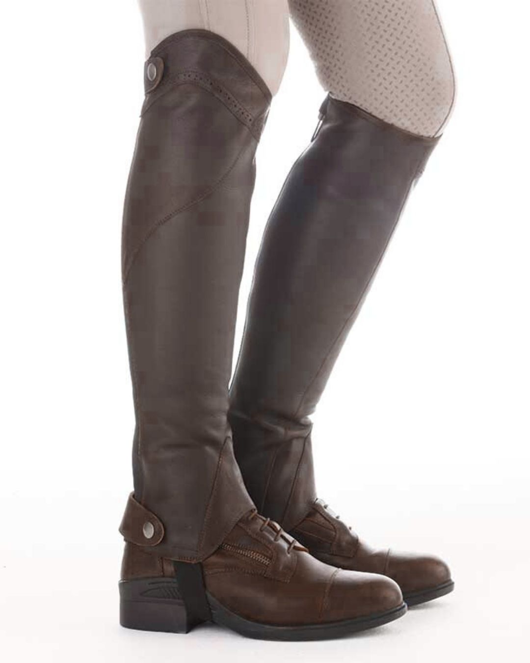 Kavalkade Leather Romulus  Side Zip Paddock Boot  & Remus Half Chap - Brown, shown on person standing in on white background | Riding Boots  | Malvern Saddlery