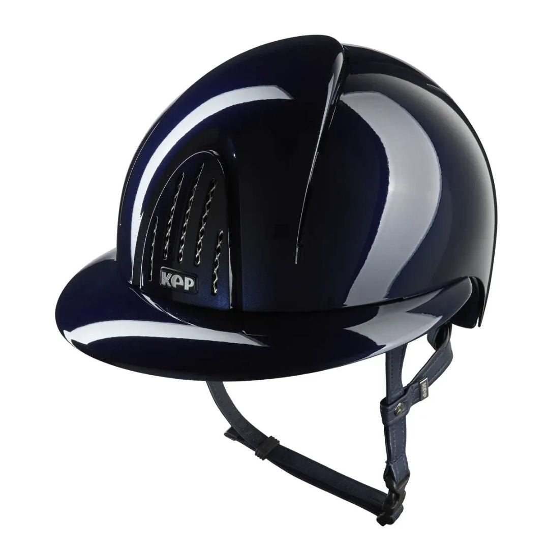 KEP Italia Smart Nova Metal Polish Equestrian Helmet - Polo Brim - Navy; shown on white background | Malvern Saddlery