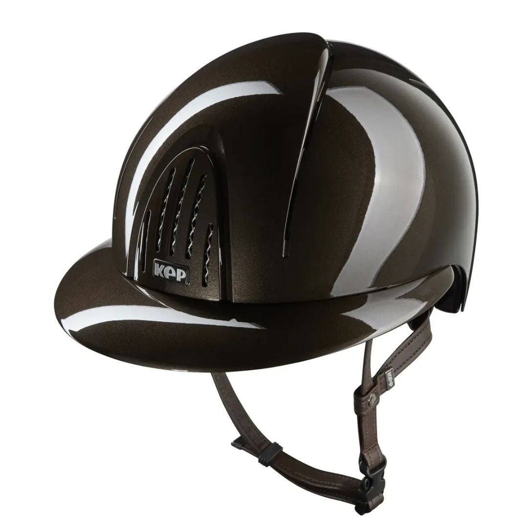KEP Italia Smart Nova Metal Polish Equestrian Helmet - Polo Brim - Brown; shown on white background | Malvern Saddlery