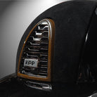 KEP Italia Cromo 2.0 Polish Suede Custom Polo Brim Equestrian Helmet -with brown & rose gold accents; detail image of front panel | Malvern Saddlery