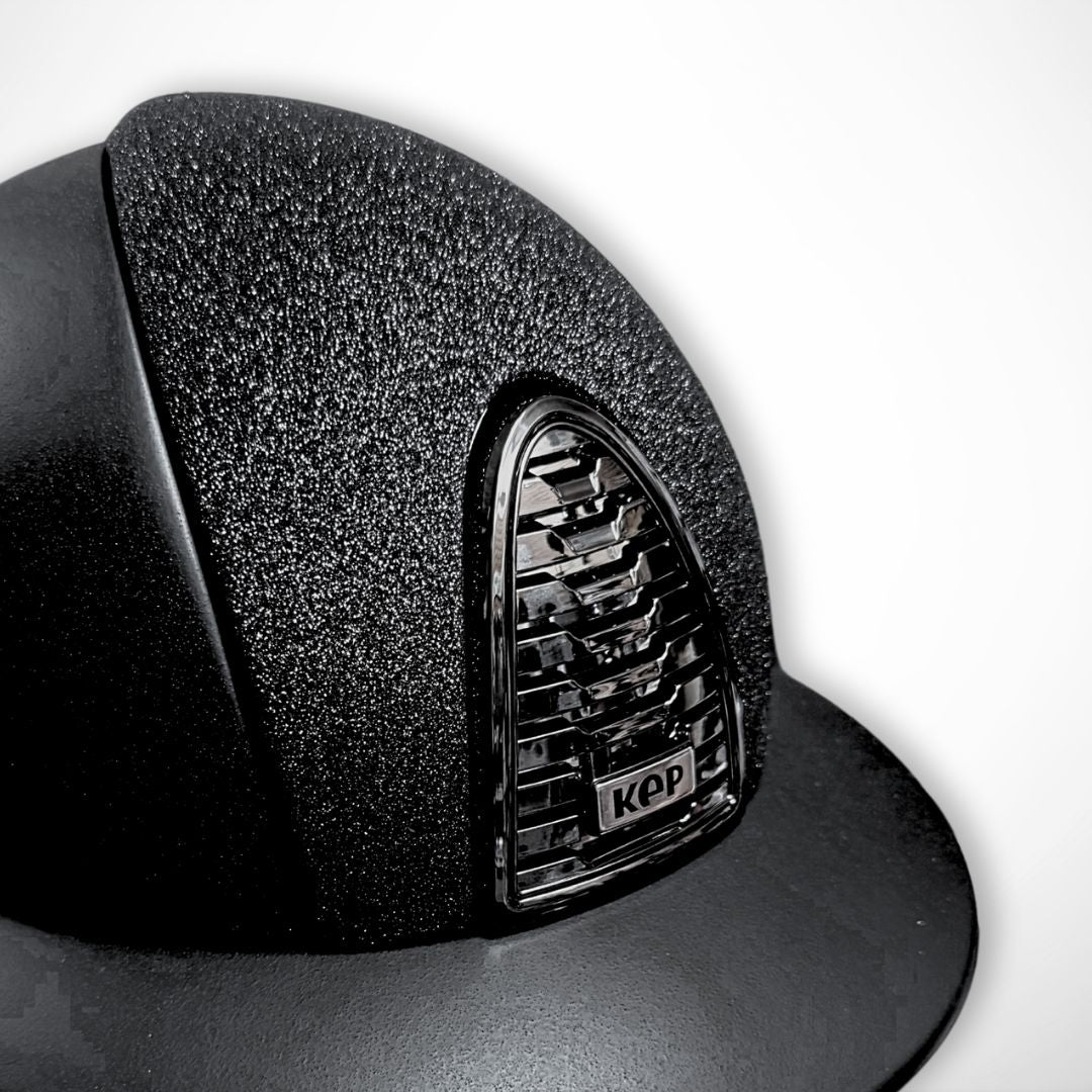 KEP Italia Custom Design Cromo 2.0 Equestrian Helmet - Textured Black finish with sparkle black panel | Malvern Designed | Malvern Saddlery