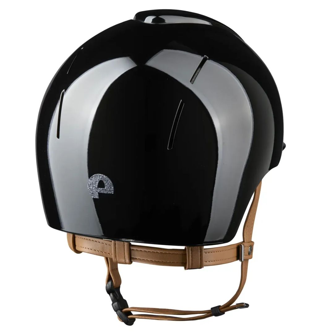 Kep Italia Smart Nova Star Metal Polish Equestrian Helmet - Black with Silver Star grill, tan chinstrap; back view on white background | Malvern Saddlery
