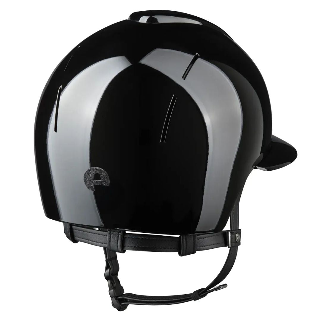 KEP Italia Smart Nova Metal Polish Star Equestrian Helmet - Polo Brim - Black with tone-on-tone star fabric on grill; back view on white background | Malvern Saddlery