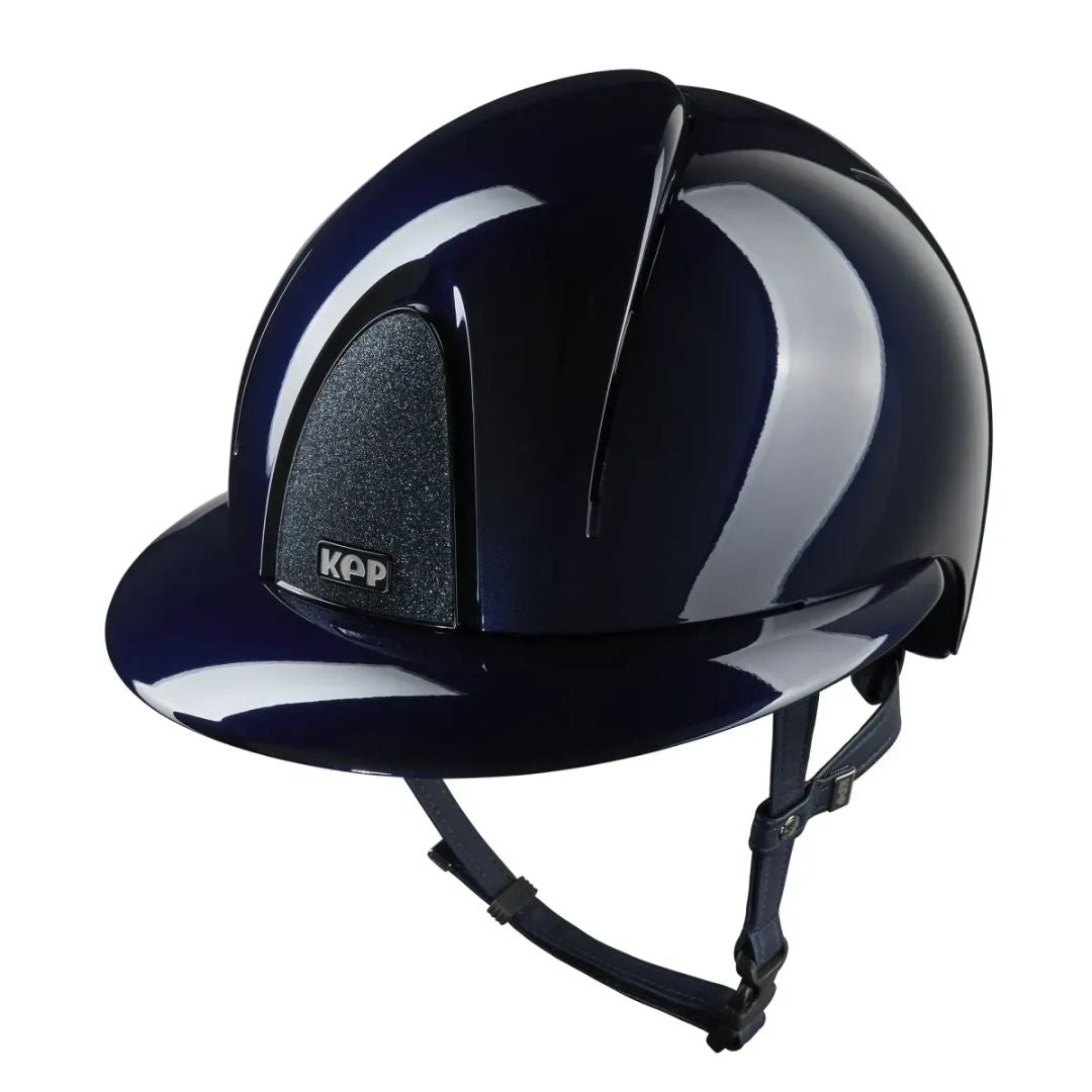 KEP Italia Smart Nova Metal Polish SILVER Star Equestrian Helmet - Polo Brim - Navy Blue with tone-on-tone blue Star grill; on white background | Malvern Saddlery