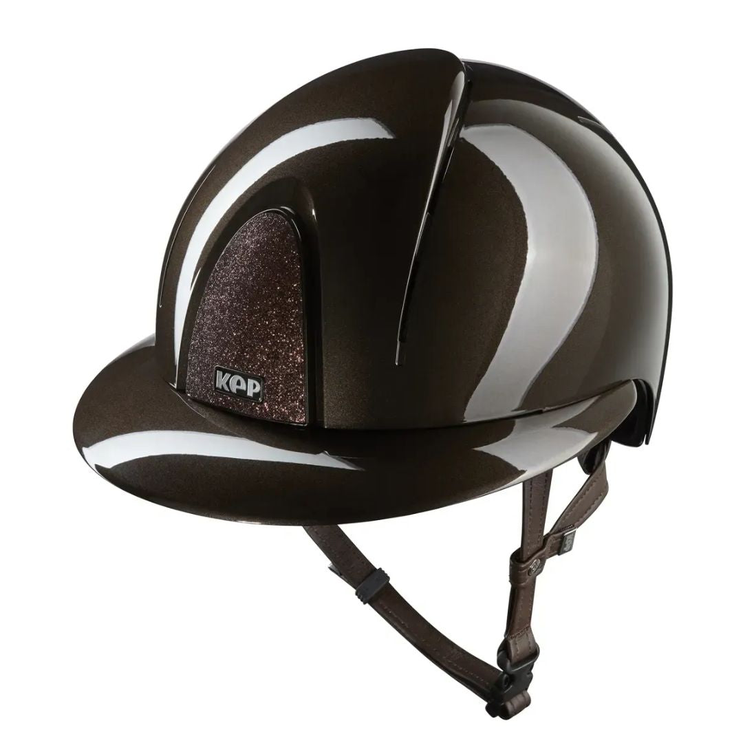 KEP Italia Smart Nova Metal Polish Star Equestrian Helmet - Polo Brim - Brown; on white background | Malvern Saddlery