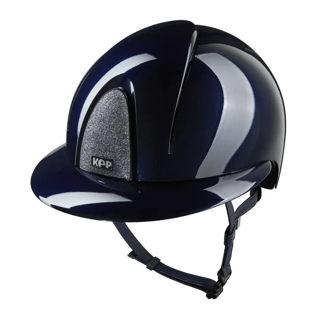 KEP Italia Smart Nova Metal Polish SILVER Star Equestrian Helmet - Polo Brim - Navy Blue with Silver Star grill; on white background | Malvern Saddlery