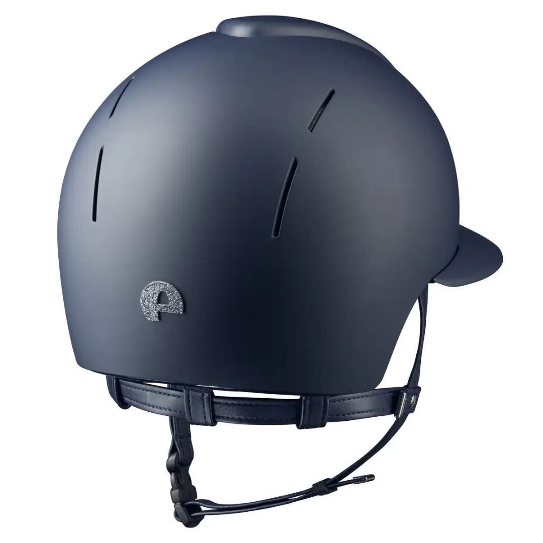 Kep Smart Nova Star Textile Equestrian Polo Brim Helmet - Navy with silver star fabric on grill; back view on white background | Wide Brim Helmets | Malvern Saddlery