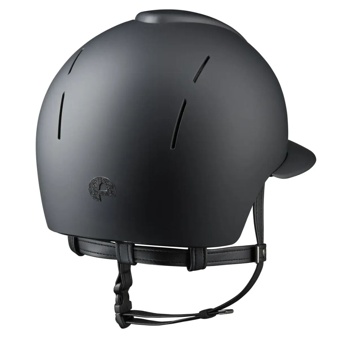 Kep Smart Nova Star Textile Equestrian Polo Brim Helmet - Black with black star fabric on grill; back view on white background | Wide Brim Helmets | Malvern Saddlery