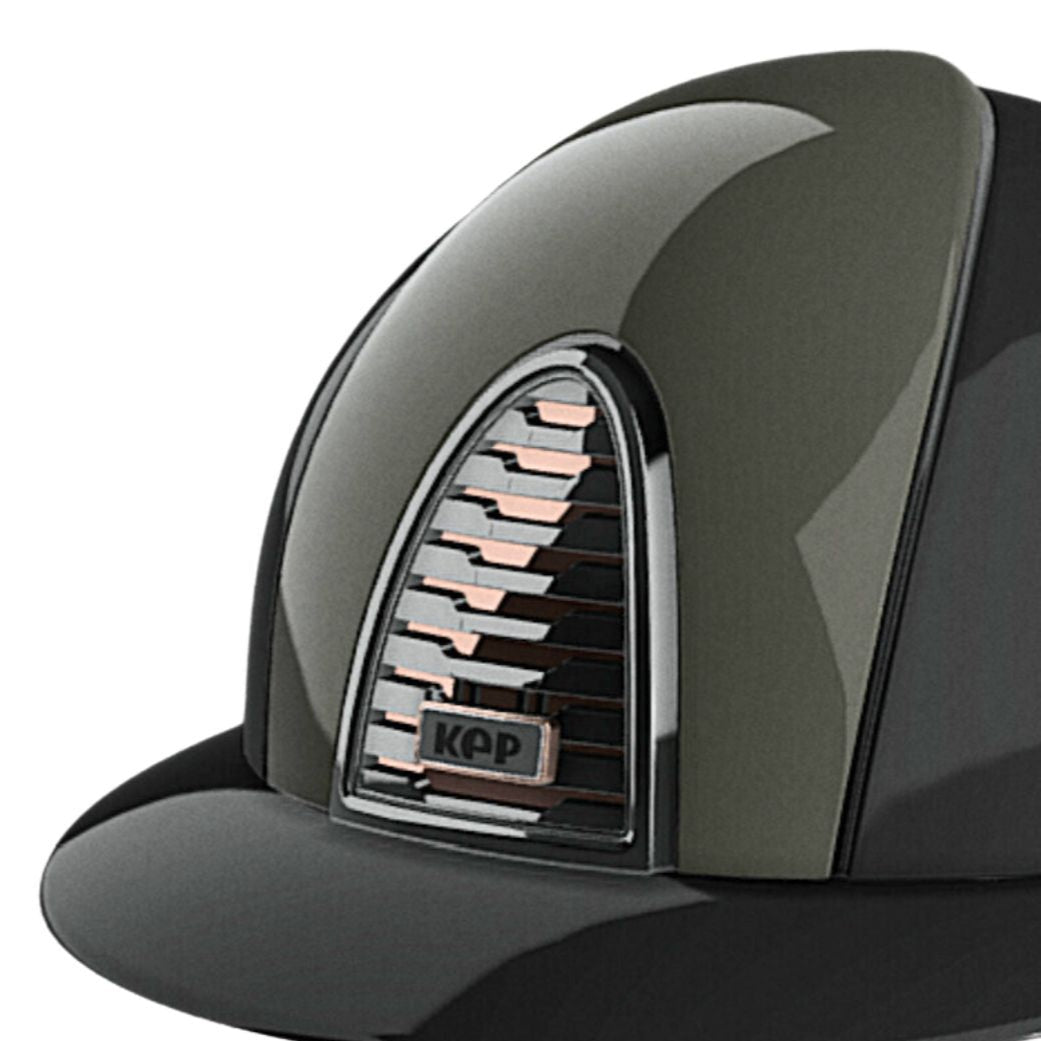 KEP Italia Cromo 2.0 Polish Polo Brim Helmet Custom Design - Military Green/Black with Black and Rose Gold details | Malvern Saddlery