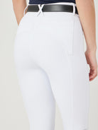 LeMieux Monogram Leather Belt - Black; back view detail shown on woman wearing white breeches | Malvern Saddlery