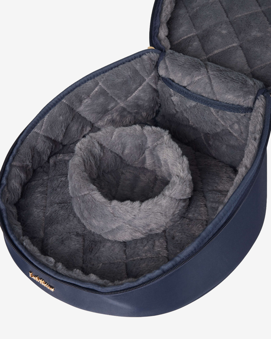 LeMieux Luxe Helmet Bag - Navy; shown with shoulder strap extended | Equestrian Luggage | Malvern Saddlery