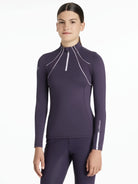 LeMieux Young Rider Mia Mesh Base Layer - Juniper Purple, shown on model on white background | Malvern Saddlery