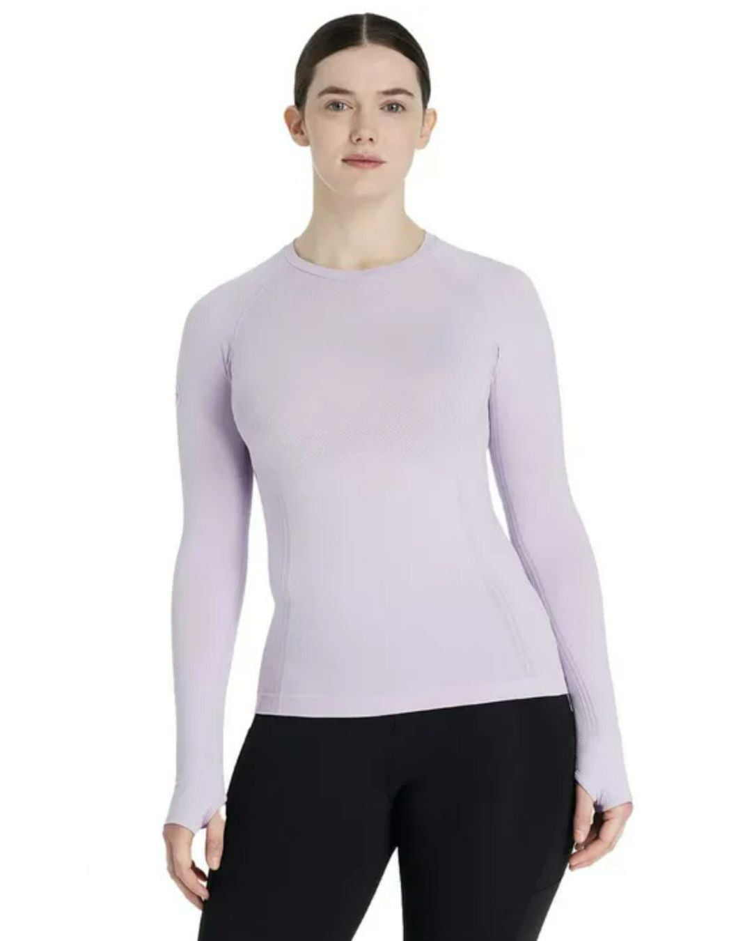 LeMieux Britney Seamless Long Sleeve Top - Lilac on woman on white background | Ladies Activewear | Malvern Saddlery